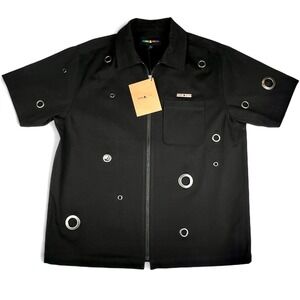 NWT Teddy Fresh Men's Med Zip-Front Cotton Short Sleeve Grommet Shirt $89 MSRP